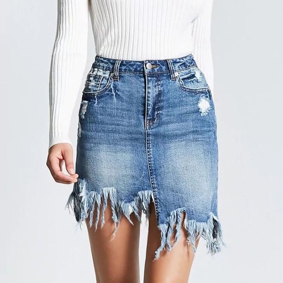 Forever 21 Dresses & Skirts - Distressed Denim Mini Skirt
